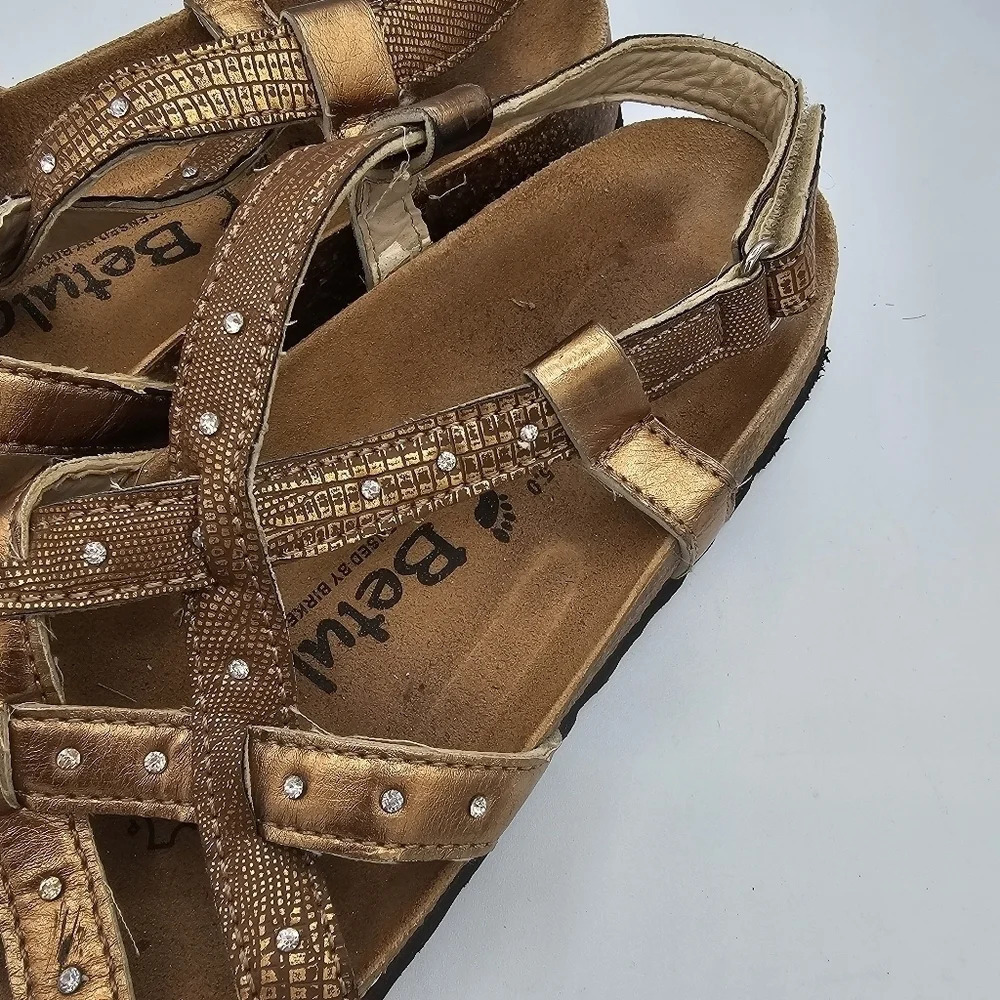 Birkenstock Betula Crisscross God Bronze Sandals Rhinestone Size 7 - 38 - Picture 5 of 7